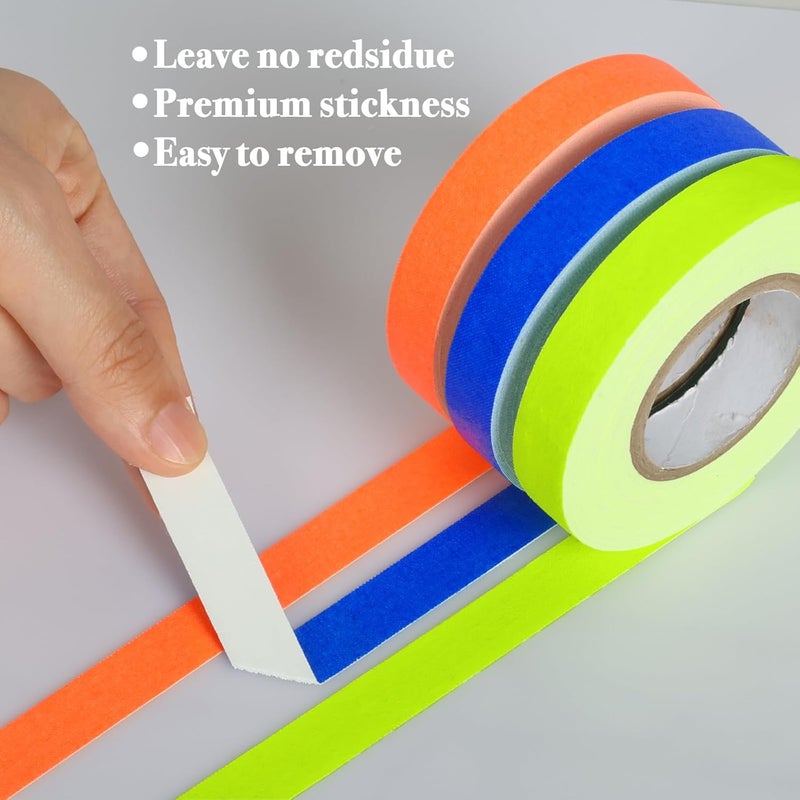 G GEYYANG GEYYANG Spike Tape, 6-Pack Colored Gaffers Tape 1/2 inch x 11 Yards, Black Light UV Reactive, Multipurpose Neon Fluorescent Tape for Stage Marking, Party and Art Crafts - Image 4